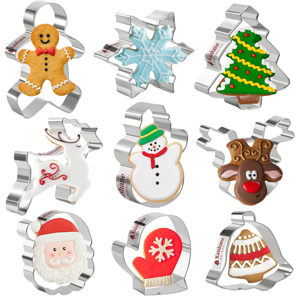 Christmas Cookie Cutters Set - 9 Shapes Including Star, Tree, Angel & More