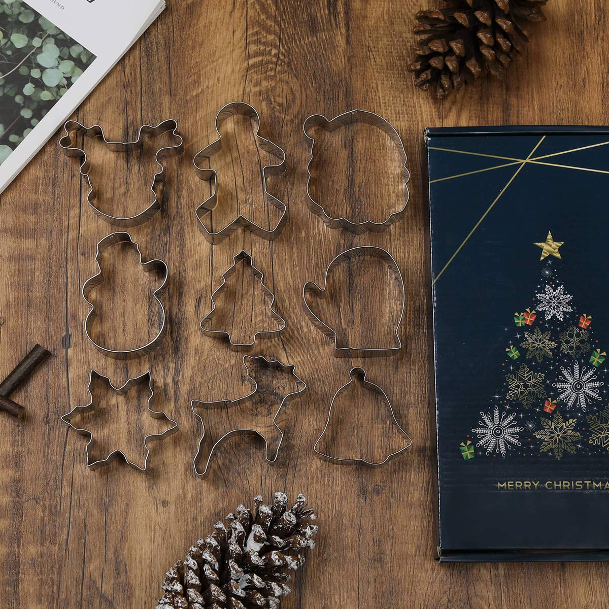 Christmas Cookie Cutters Set - 9 Shapes Including Star, Tree, Angel & More