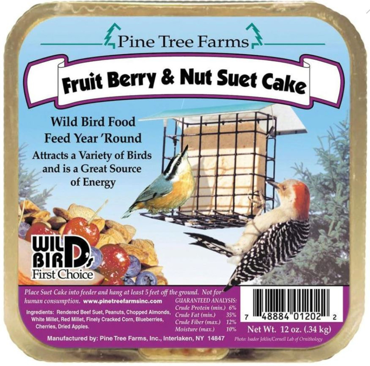 Pine Tree Farms Fruit Berry and Nut Suet Cake for Wild Birds – 12oz