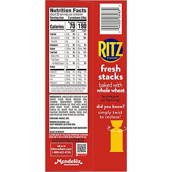 Calories & Nutrition in Whole Wheat Ritz Crackers